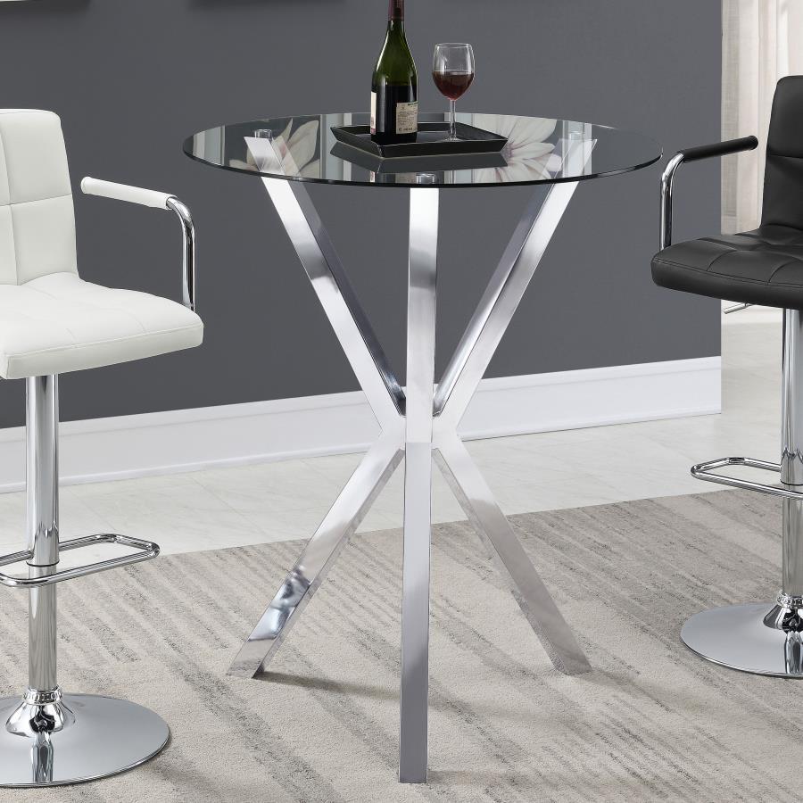 Denali - Round Glass Top Bistro Bar Table - Chrome