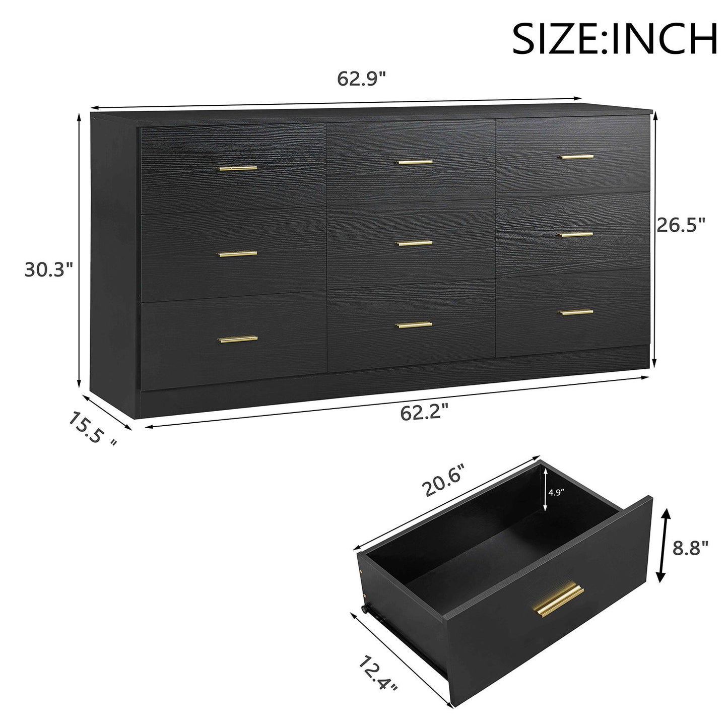 Modern Drawer Dresser For Bedroom, Ample Storage Wide Chest Of Drawers
