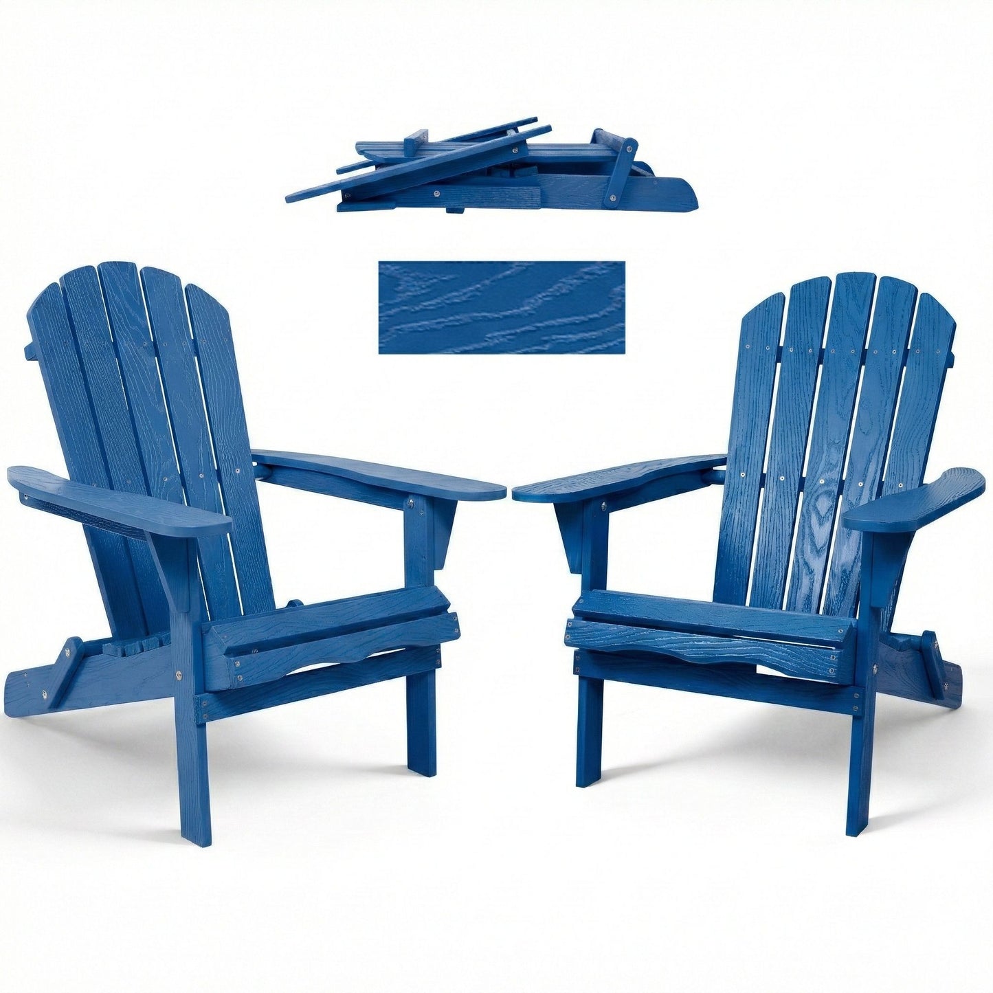 Folding Adirondack Lounge Chair With Embossed Grain For Patio, Backyard, Deck Or Pool Side - Navy Blue