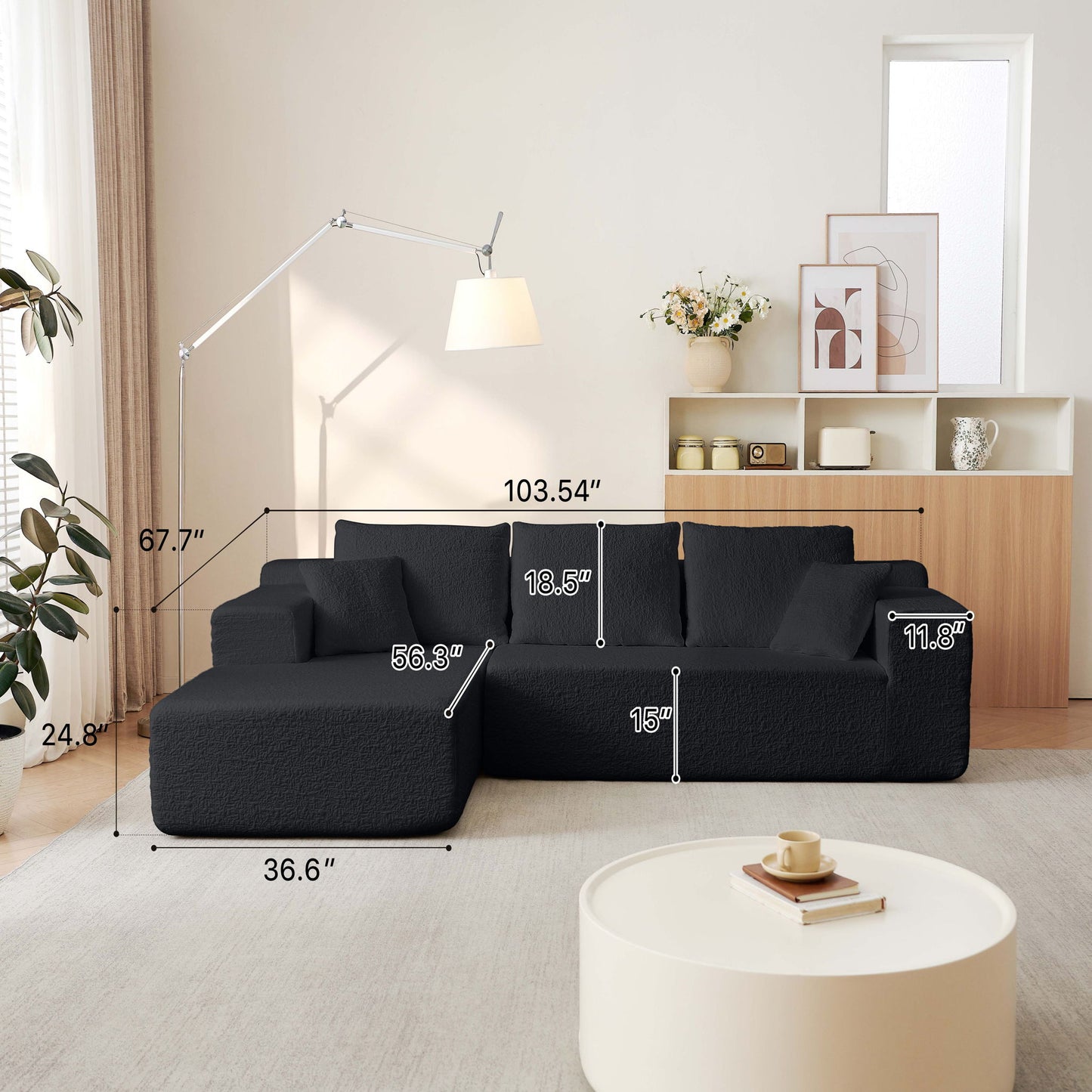 Modular Cloud Sectional Couch With L Shape Chaise, Deep Seat