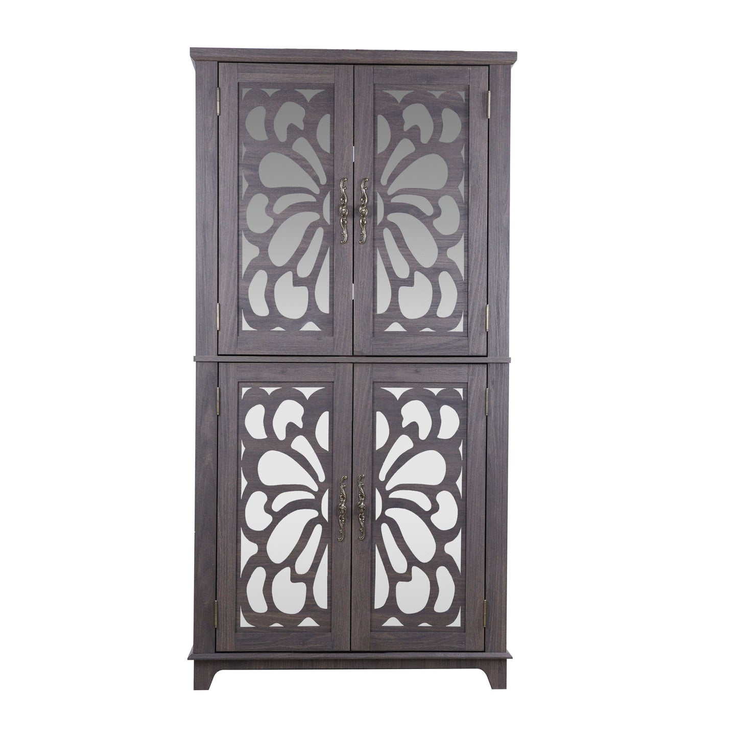Modern Sideboard Buffet With 4 Mirrored Doors, Adjustable Shelves