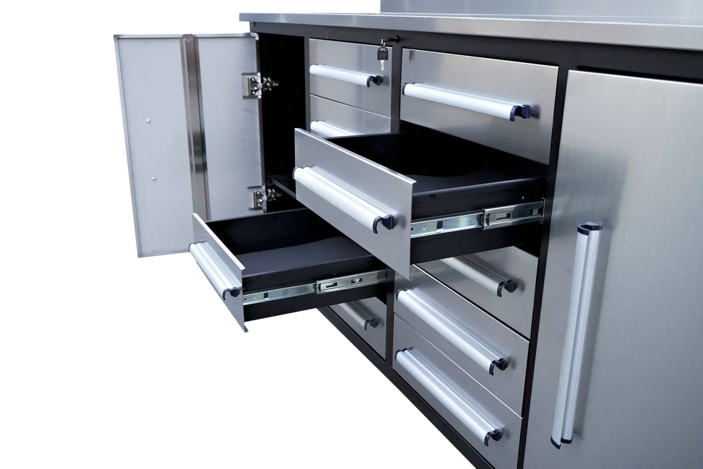 Storage Cabinets With Workbench (With 10 Drawers And 2 Cabinets)