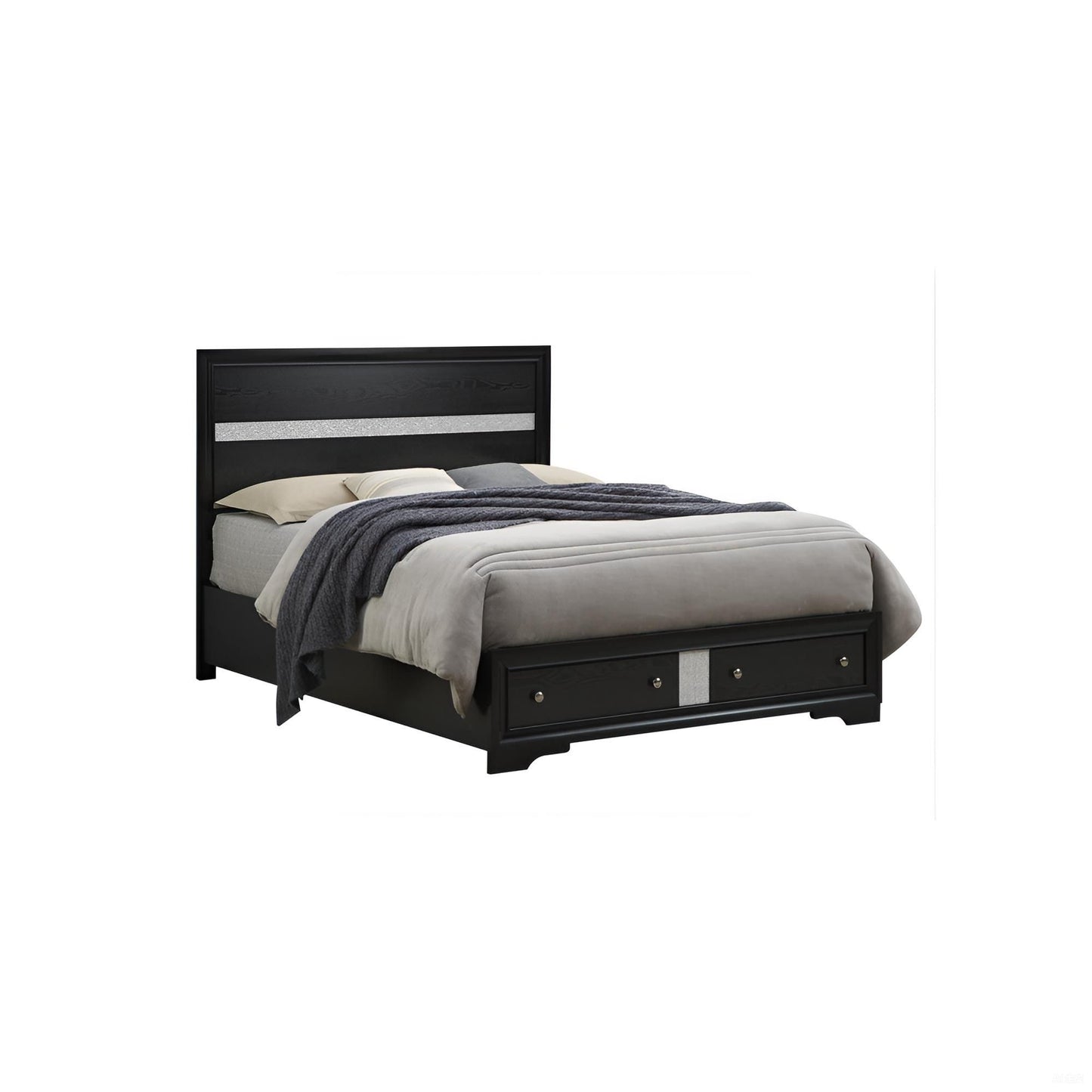 Madrid - Queen Bed With Storage Drawers And Nickel Handles - Black