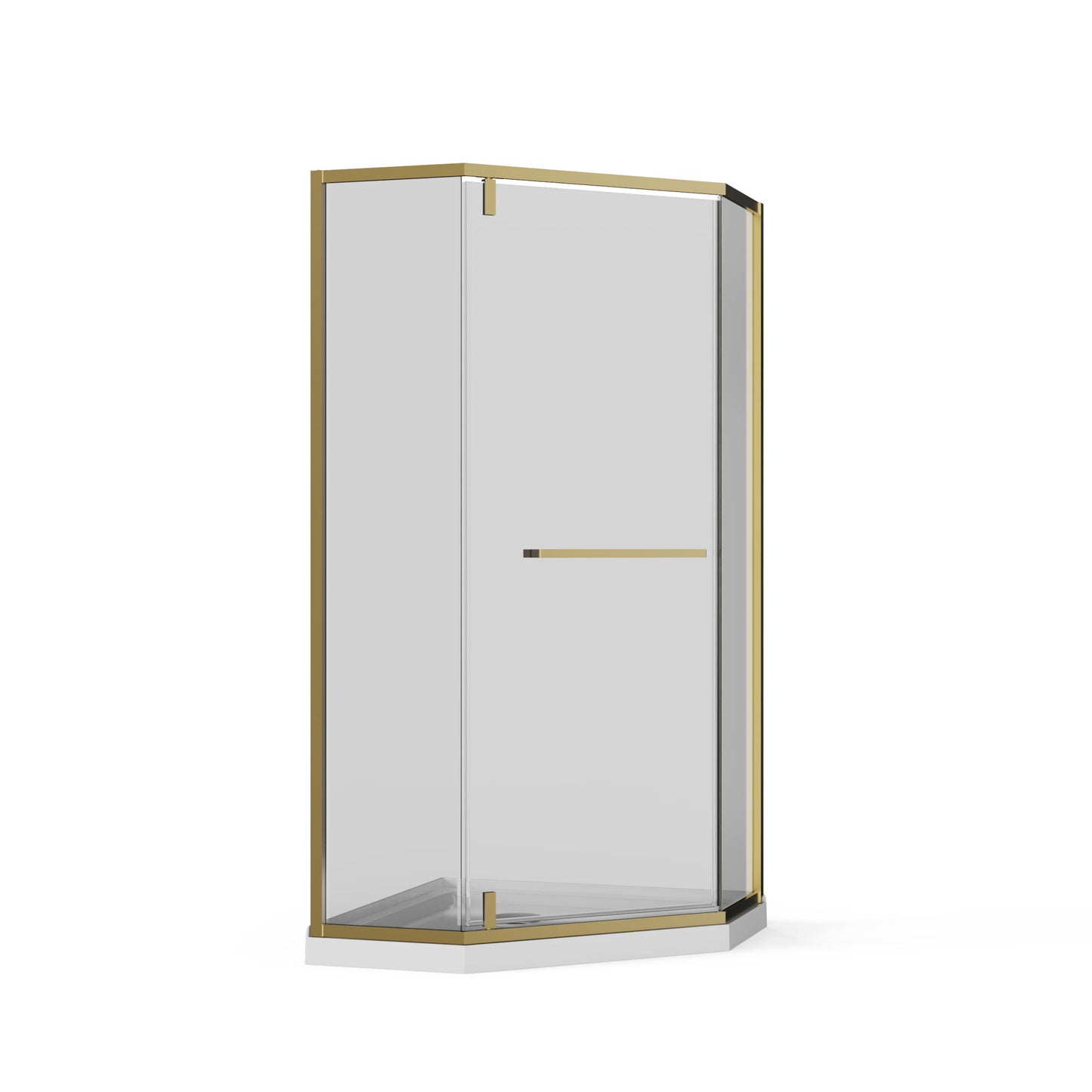 Goodyo - Neo-Angle Frameless Shower Door Corner Enclosure With Acrylic Shower Base Combo, Pivot Shower Door