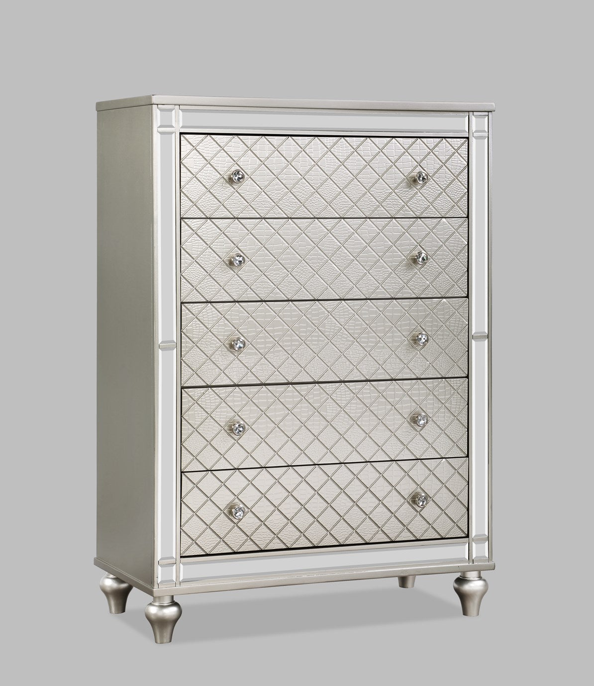 Glam 5-Drawer Bedroom Chest with Diamond Patterned Drawer Fronts