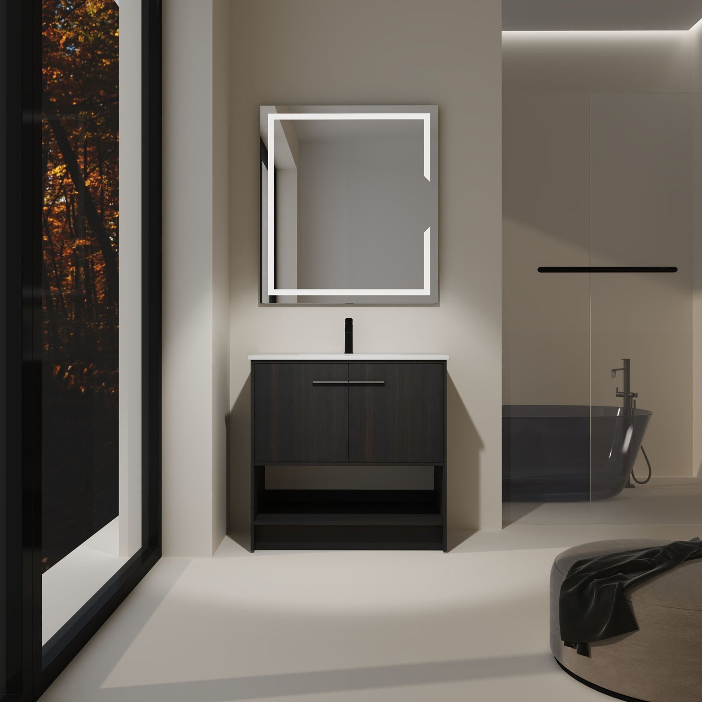 Modern Bathroom Vanity With Ceramic Sink, Freestanding Cabinet, Soft Closing Doors