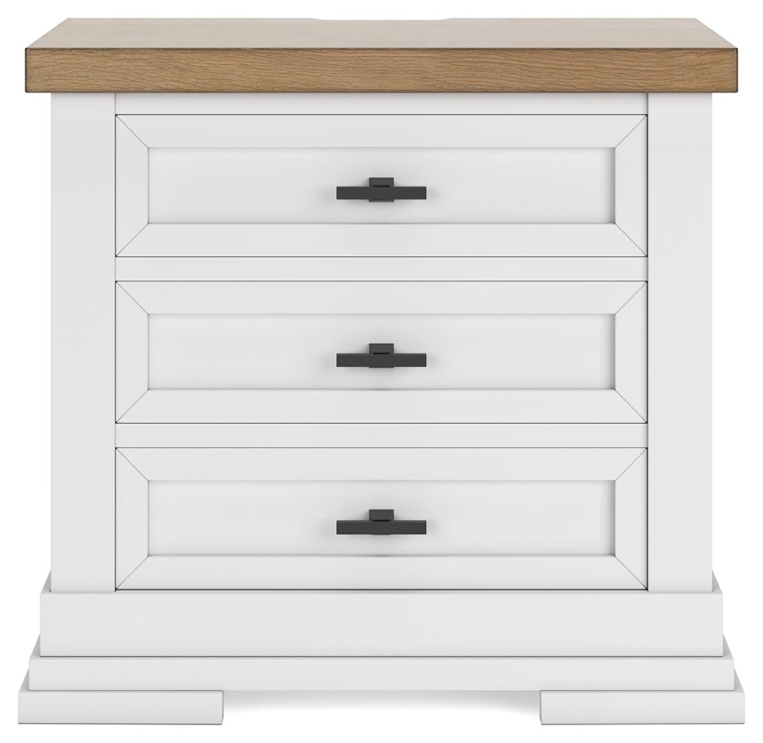 Farmhouse Two-Tone 3-Drawer Nightstand with Outlets and USB Charging