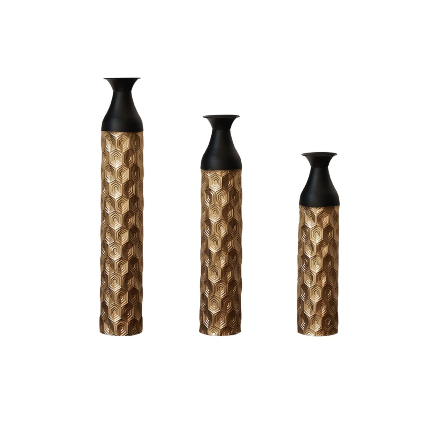 Floor Metal Vases (Set of 3) Gorgeous Home Decoration Large Glazed Metal Vases - Black / Gold