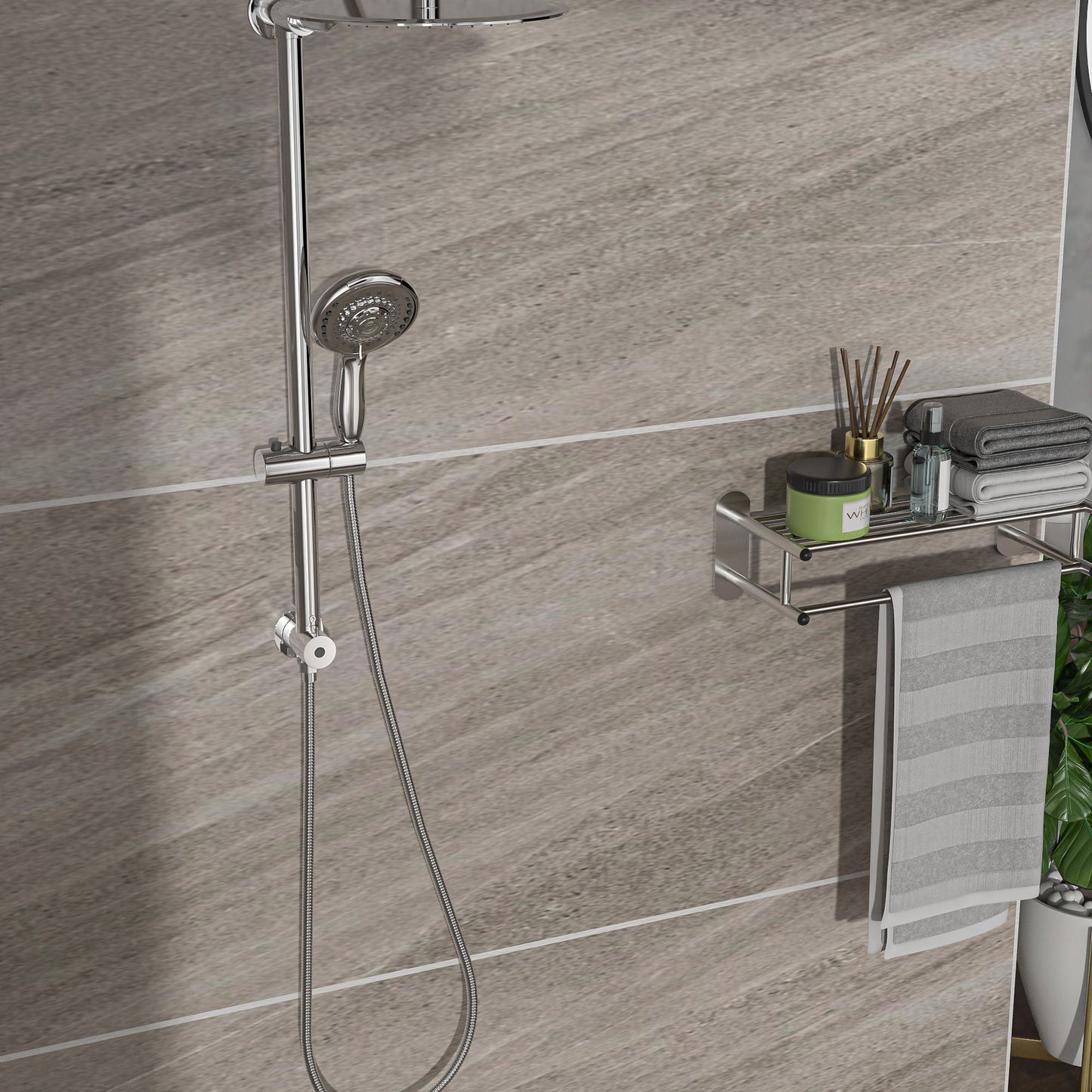 Shower System With 5 Function Rain Hand Shower And Slide Bar Combo