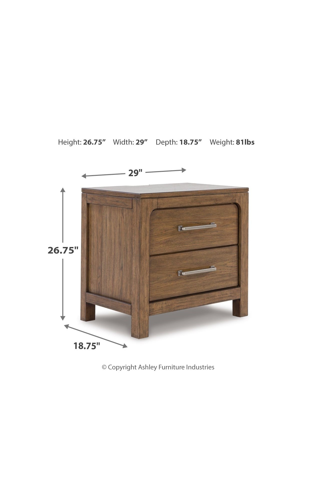 Casual 2-Drawer Nightstand with USB Ports