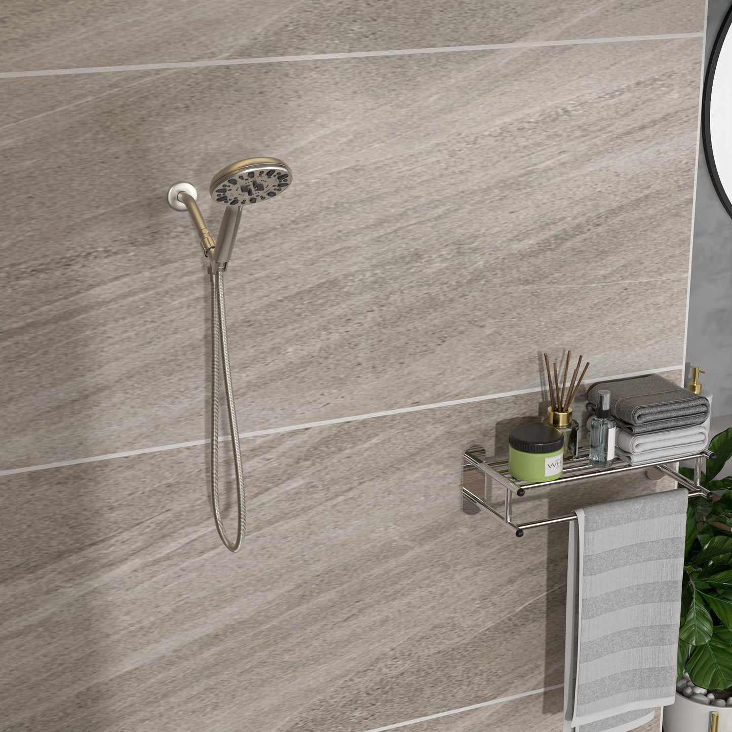 Multi Function Adjustable Hand Shower 7 Function Hand Shower, Wall Mounted - Brushed Nickel
