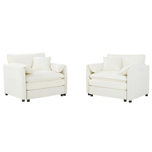 Modern Chenille Oversized Accent Chair, Comfy Single Sofa With Large Seat (Set of 2)