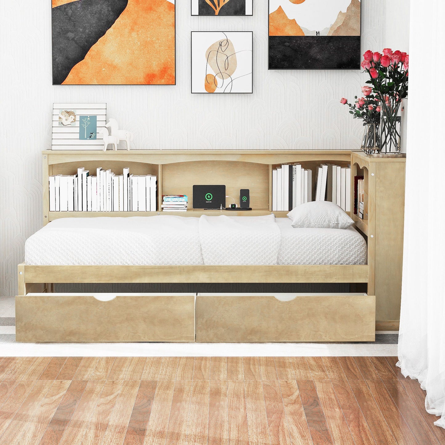 Daybed With 2 Storage Drawers, Storage Cabinets, USB Ports