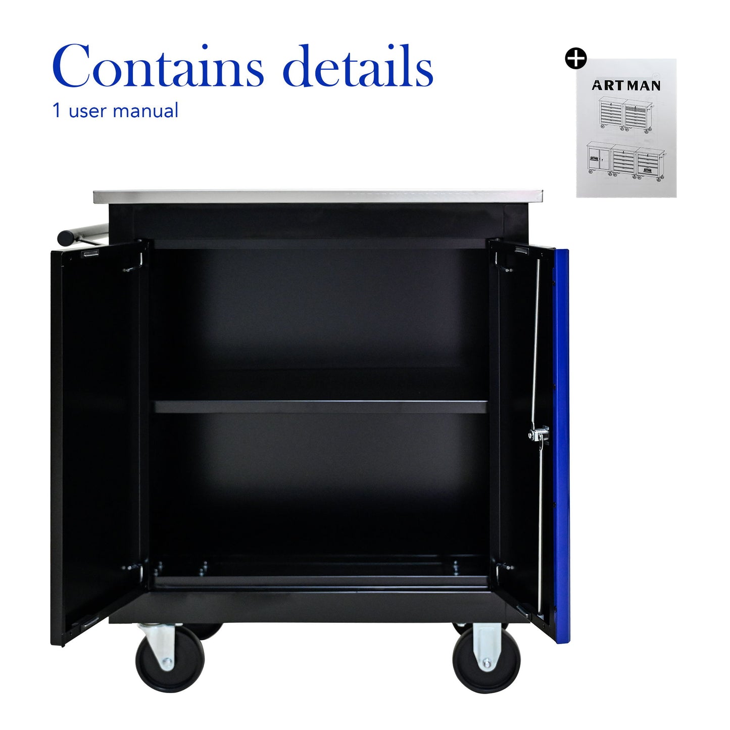 Movable Lockable Double Door Partition With Lock Multi Functional Hardware Storage Tool Car Auto Repair Locker - Black / Blue
