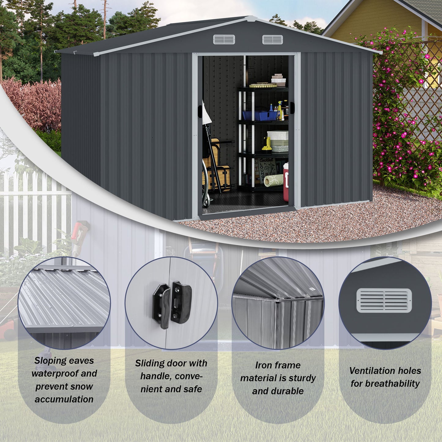 Outdoor Storage Shed Large Metal Tool Sheds, Heavy Duty Storage House With Sliding Doors