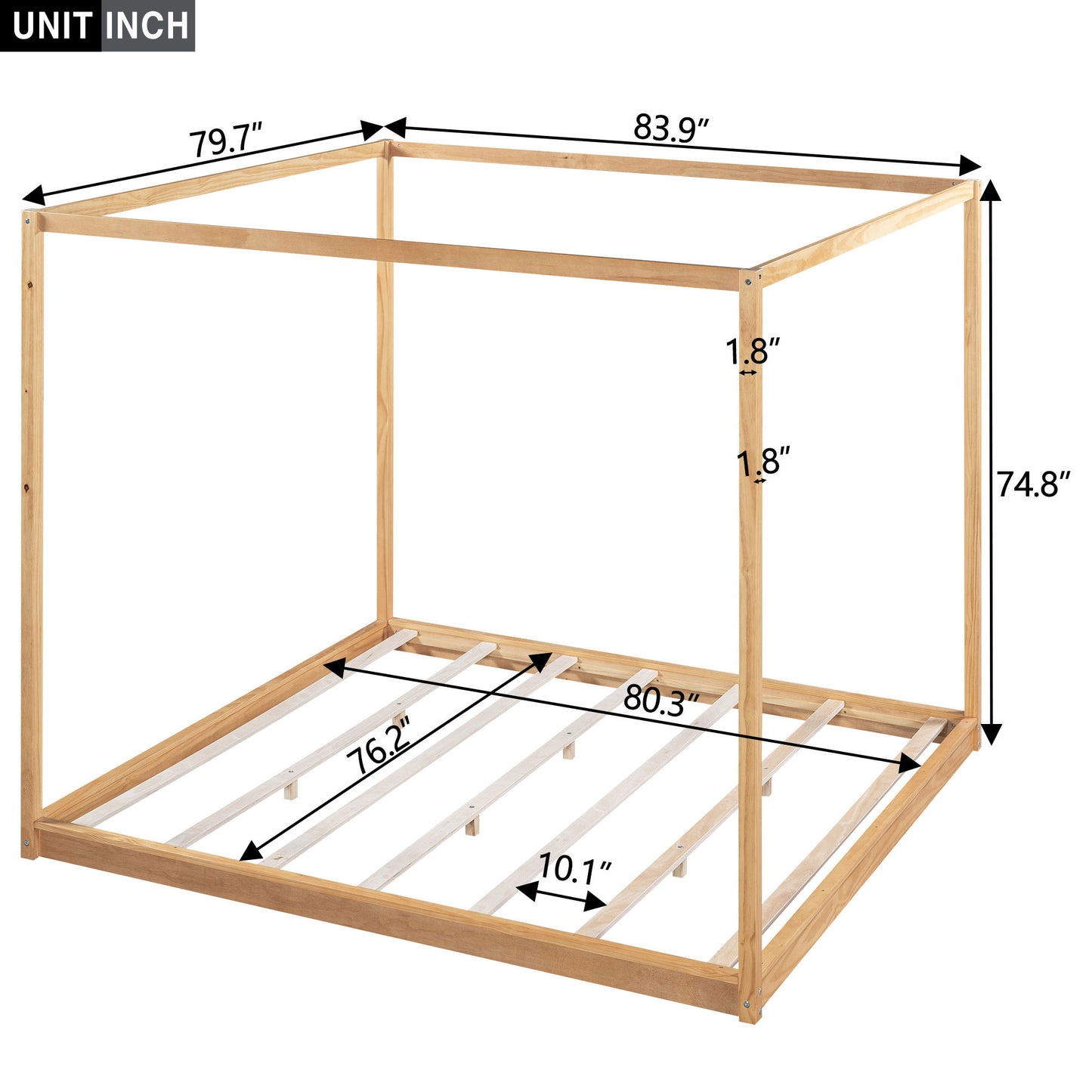 Wood Canopy Platform Bed With Support Legs And Airflow Slats