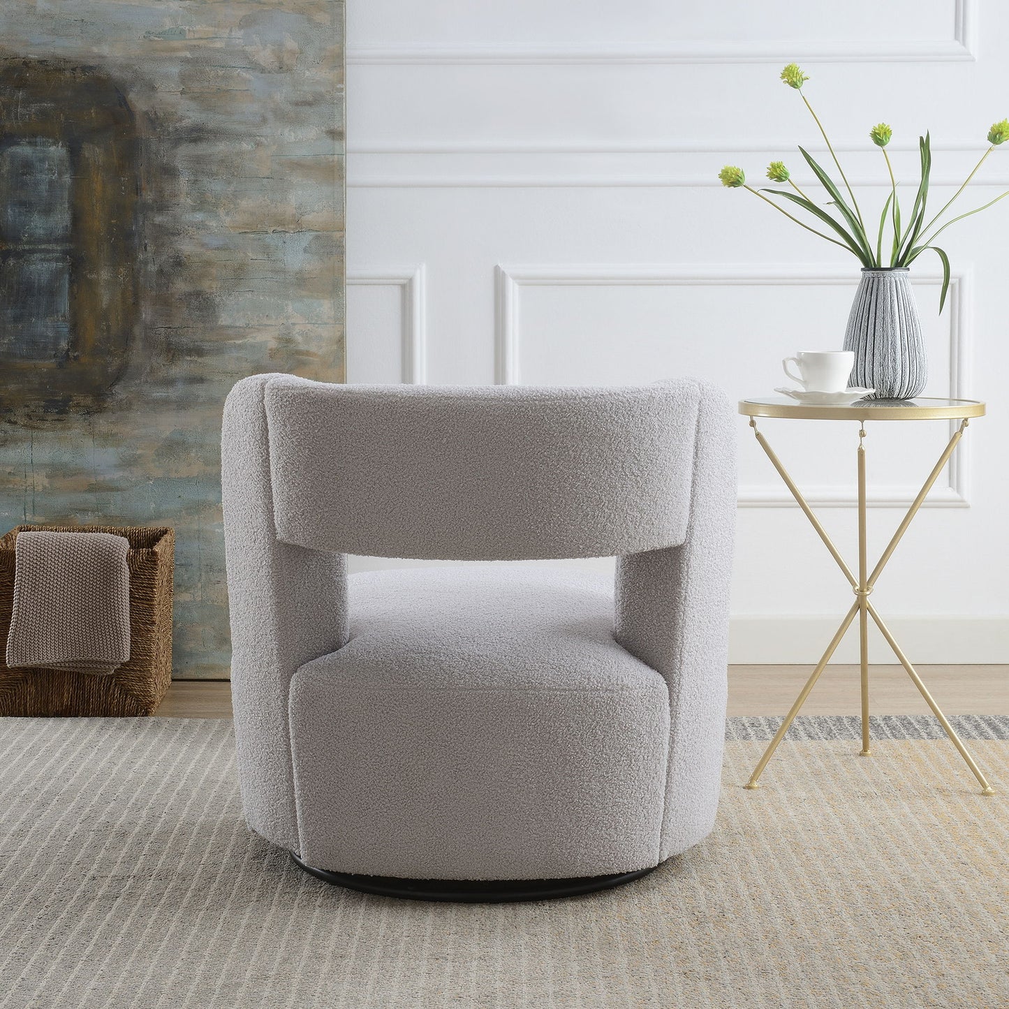 Swivel Comfy Round Barrel Chair With Soft Teddy Fabric For Living Room