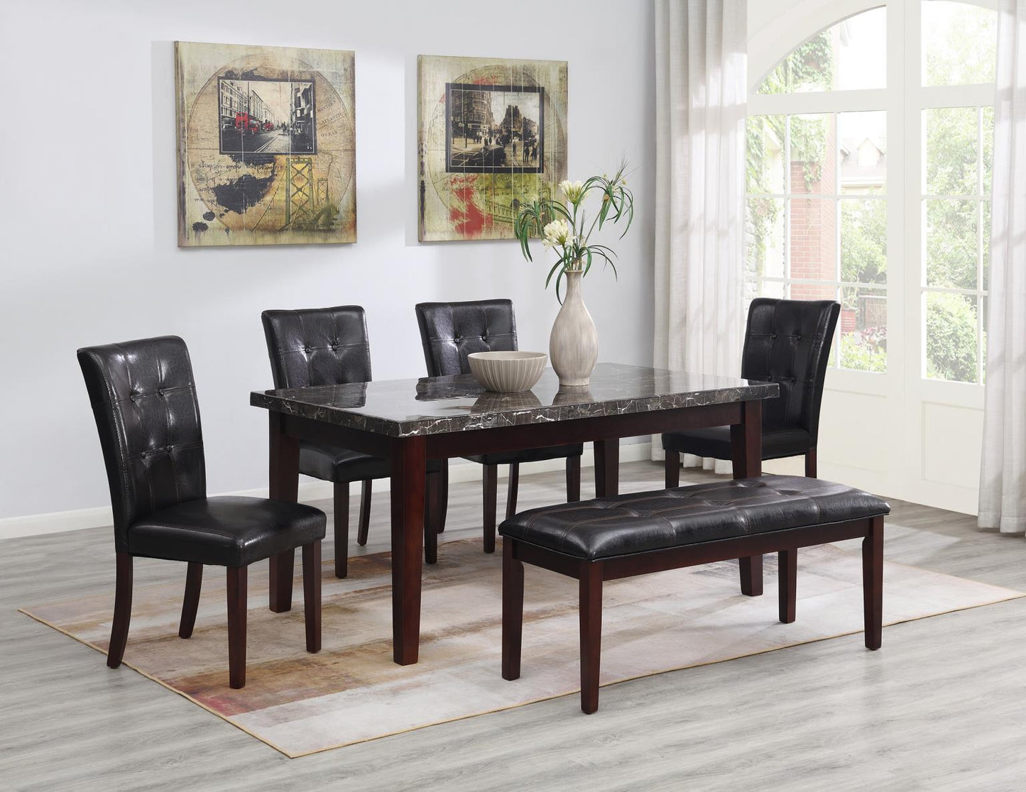 D128 - Marble Dining Table - Black / Dark Brown