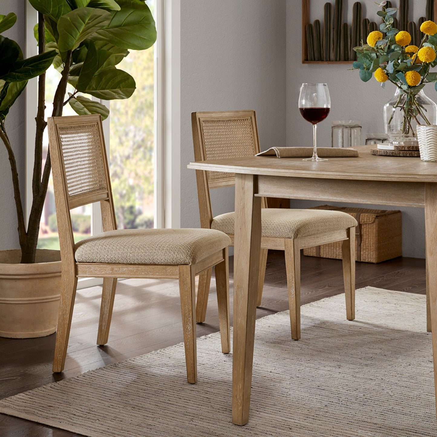 Modern Armless Dining Chair With Cane Back (Set of 2)