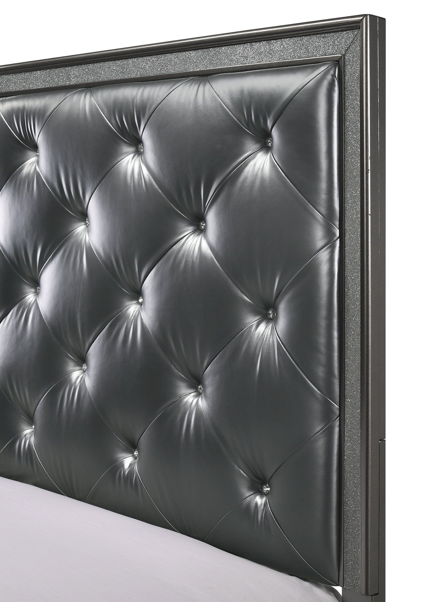 Glam Queen Panel Bed with Upholstered Headboard