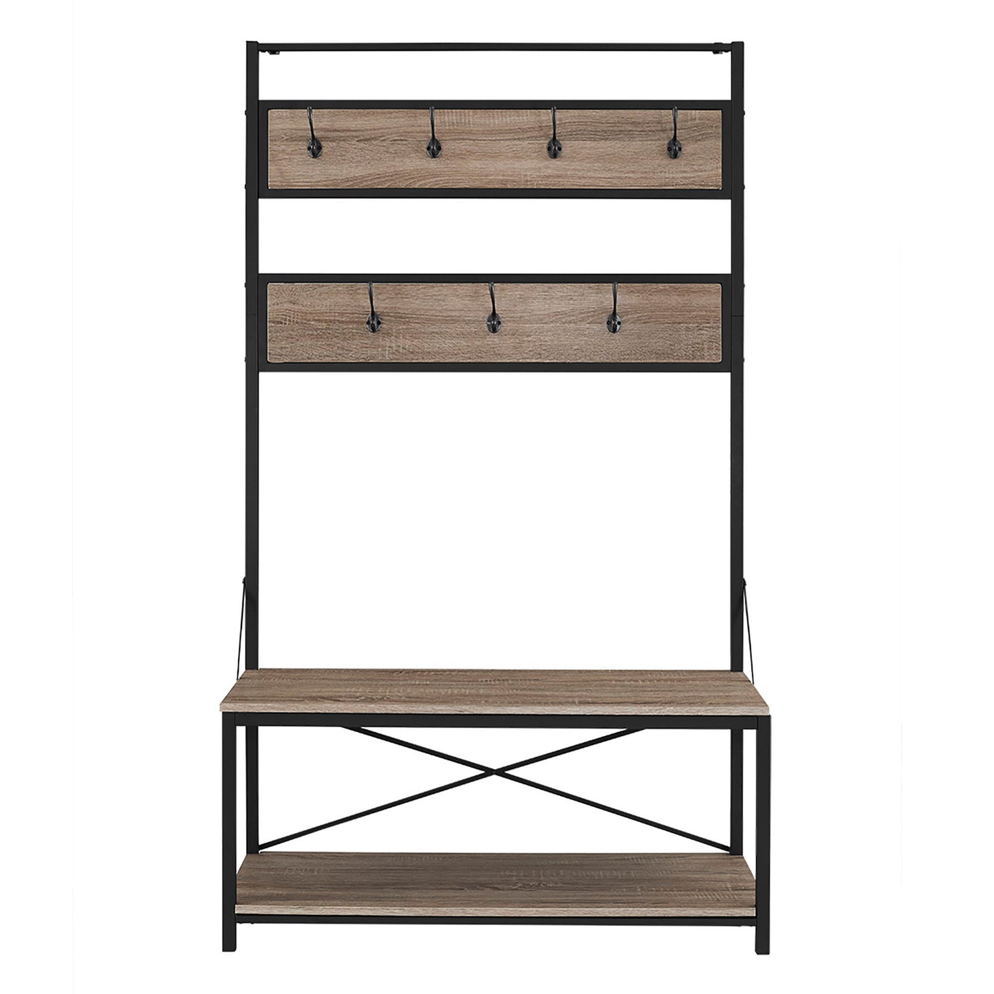 Rustic X-Back Hall Tree With Bench