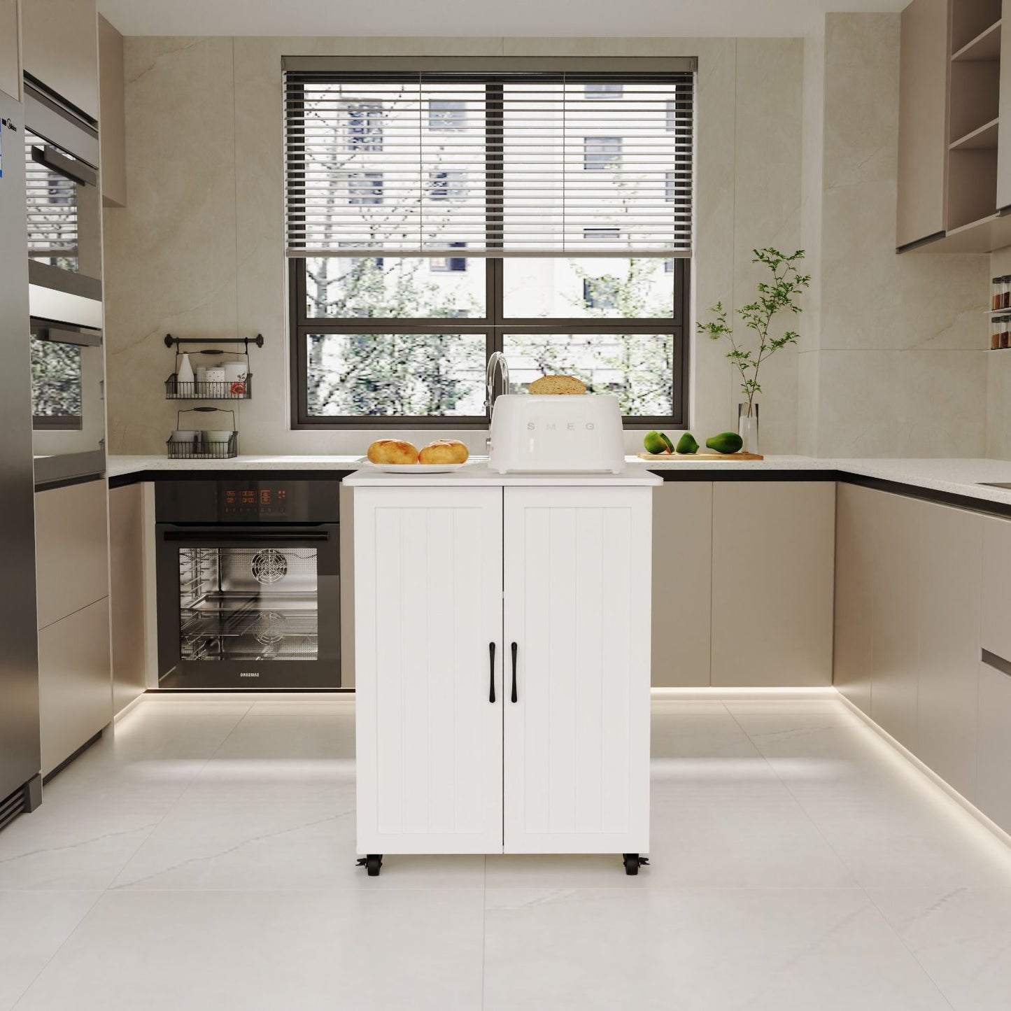 Sturdy Storage Cabinet With Large Capacity For Living Room, Bedroom, Kitchen - White