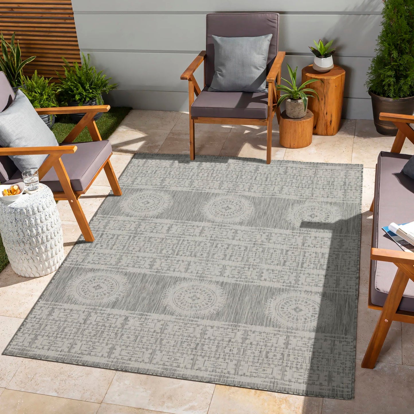 Sunshine - 5'3" X 7'3" Indoor, Outdoor Area Rug Polypropylene - Silver