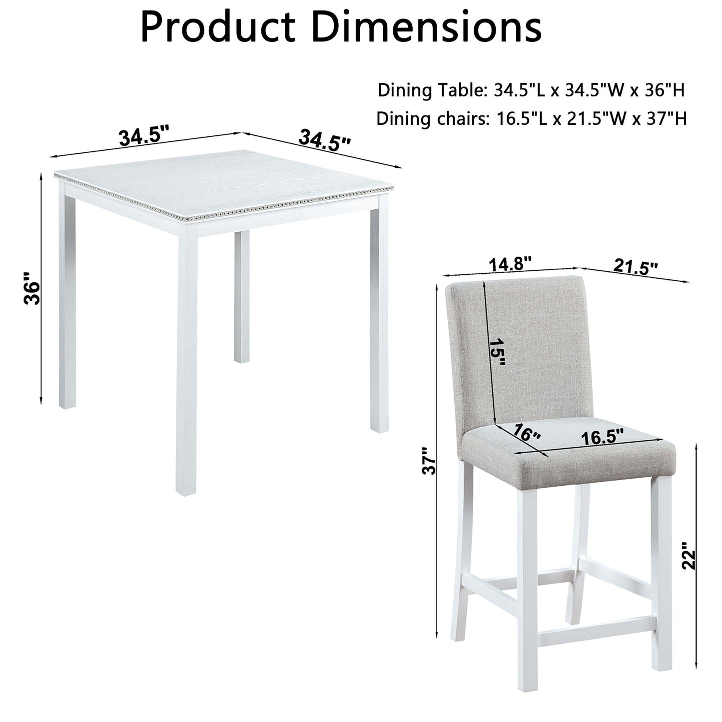 5 Piece Counter Height Table Set, Square Table And 4 Upholstered Chairs