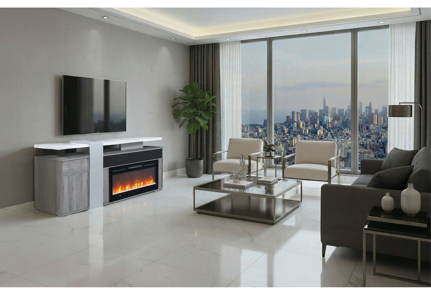 Zoro - 76" Entertainment Unit With Bluetooth Speaker - Dark Brown / White