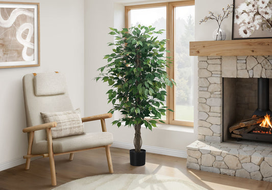 58" Tall, Artificial Plant, Ficus Tree, Indoor, Faux, Fake, Floor, Greenery, Potted, Decorative - Green / Black