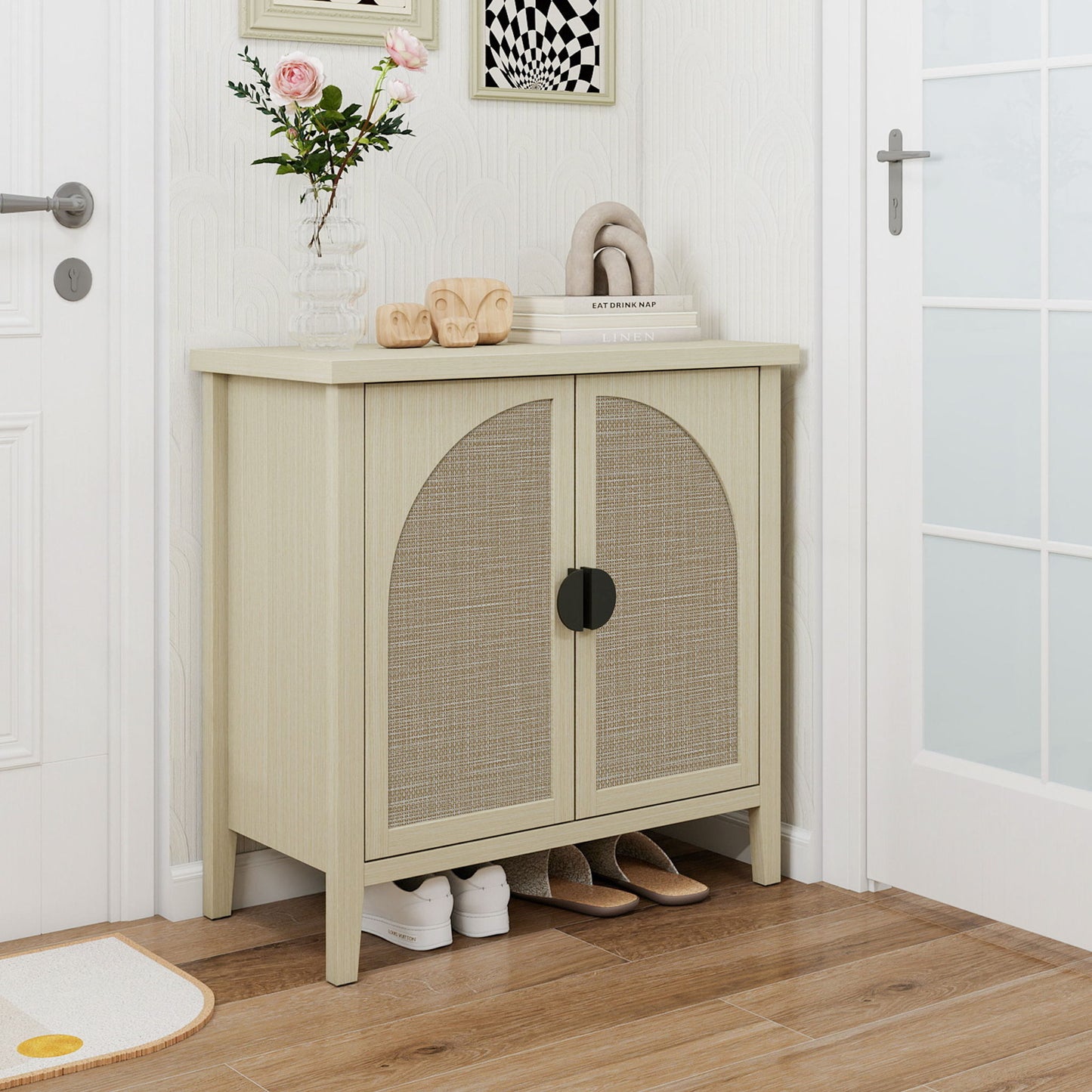 Rattan 2 Door Cabinet, Suitable For Bedroom - Natural