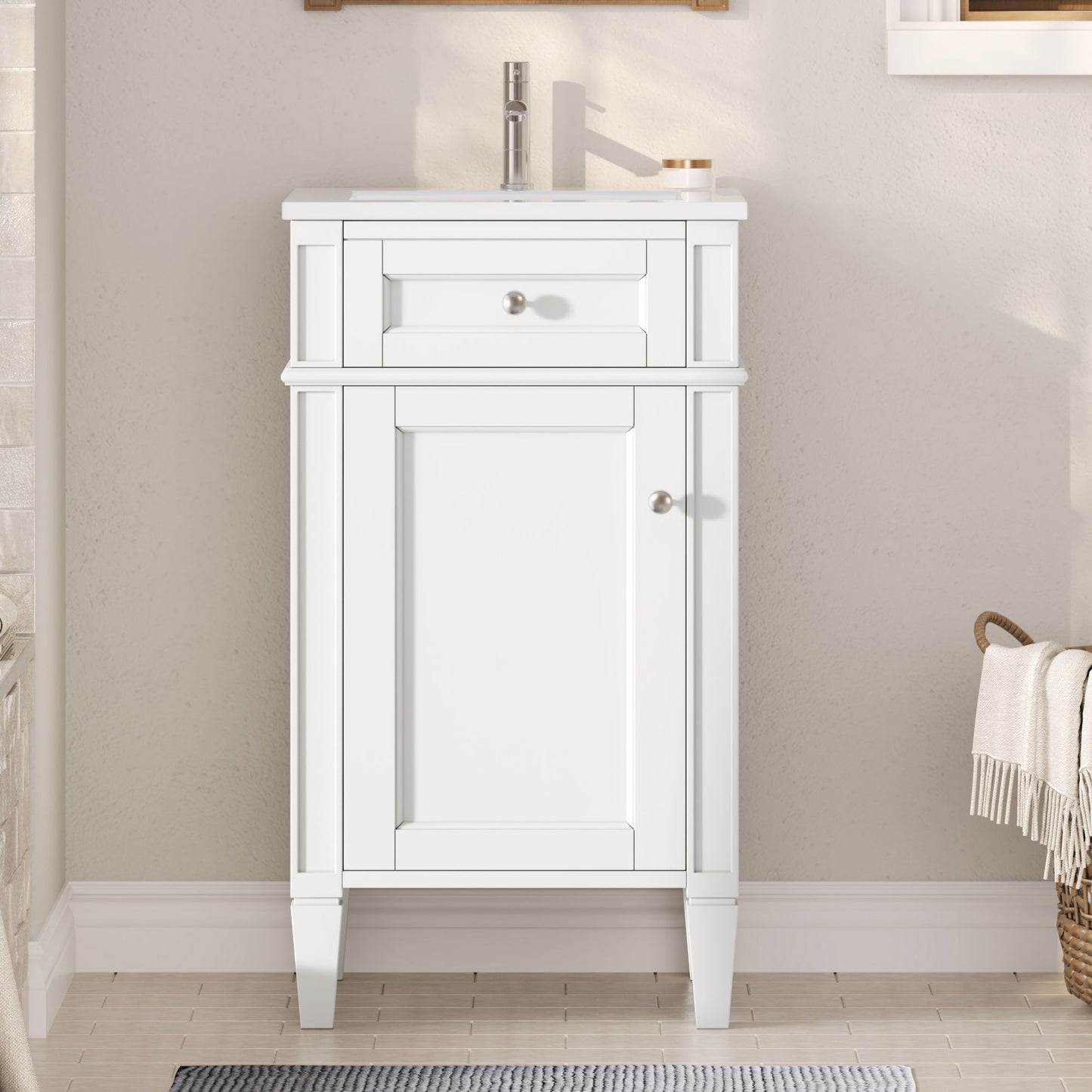 French Style Bathroom Vanity With Sink, Soft-Closing Door, Adjustable Shelf, Rectangular Design