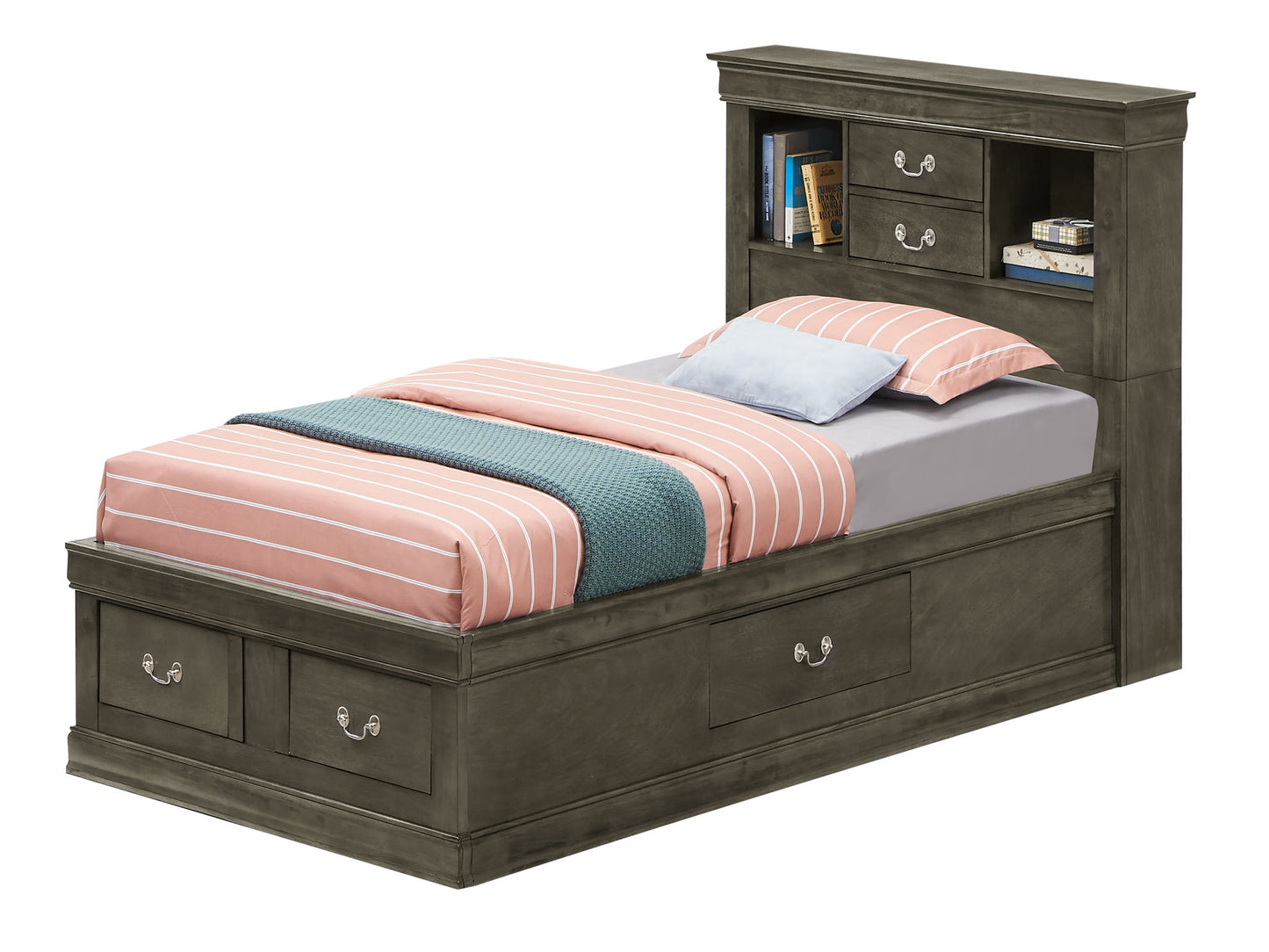 Traditional Style Bookcase Storage Bed