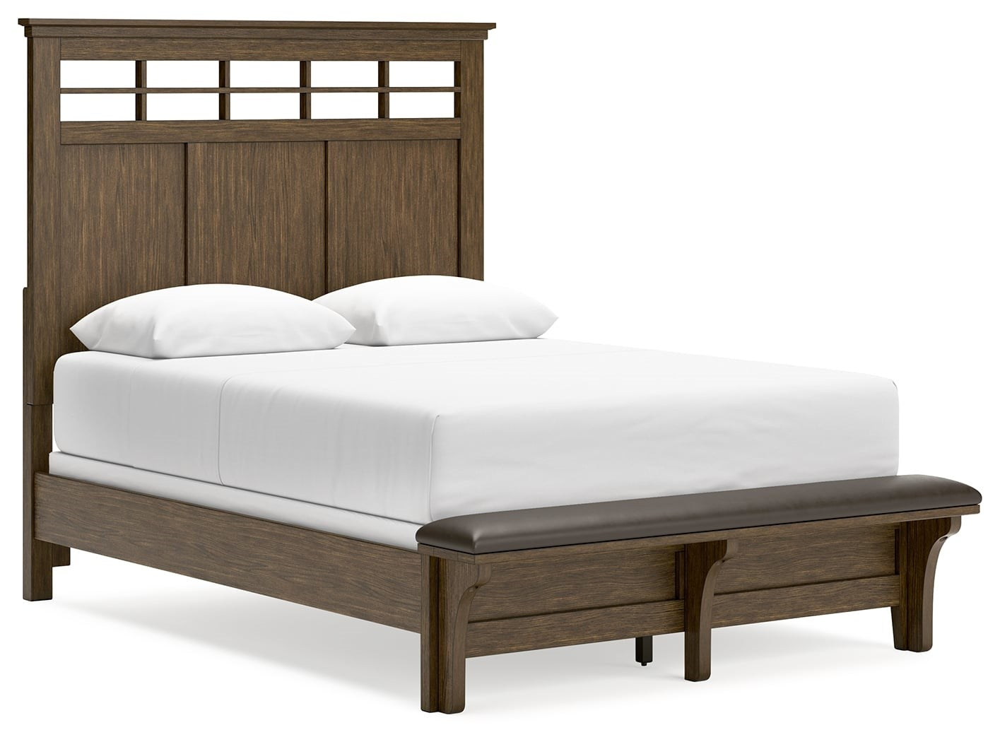 Queen Panel Bed with Upholstered Bench Footboard