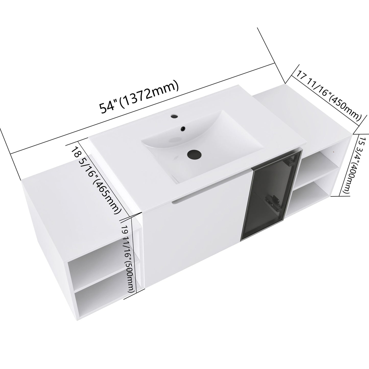 Wall Mounted Bathroom Vanity With Sink, Cabinet & Half Door