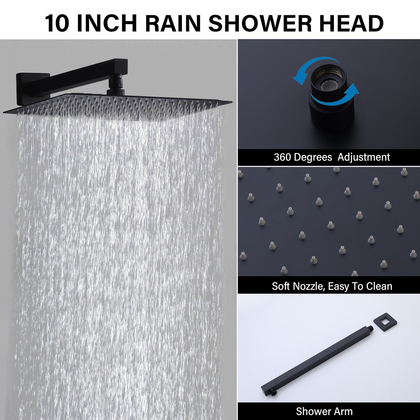 Modern 10" Wall Mounted Rainfall Shower Head System