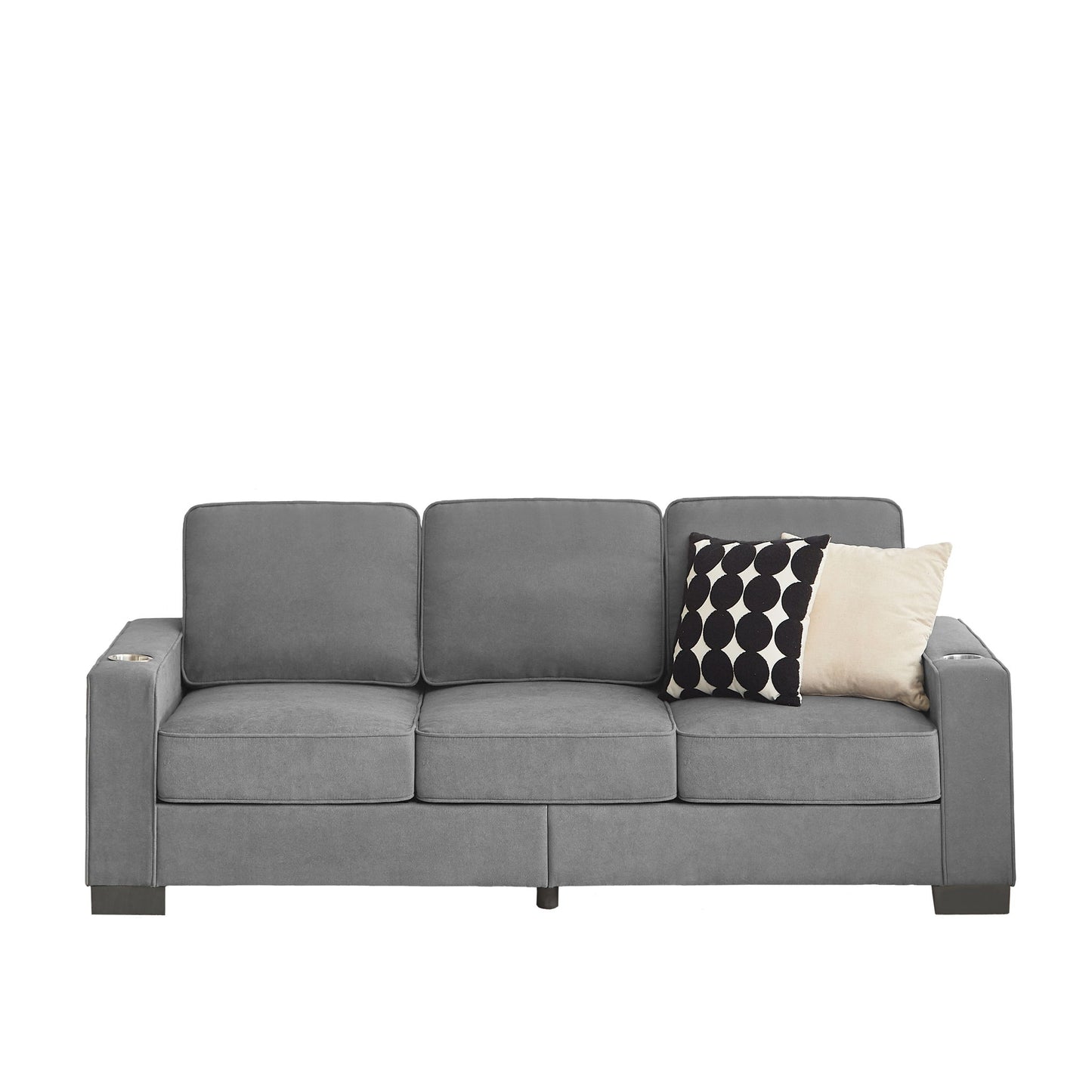 Modern Snowfleece Fabric 3 Seater Sofa With Cup Holder