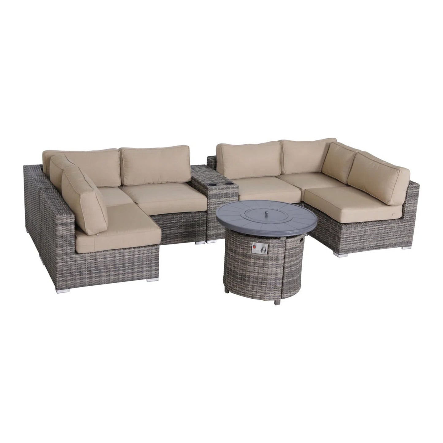 Wicker Outdoor Lounge Set With Cushions And Fire Pit