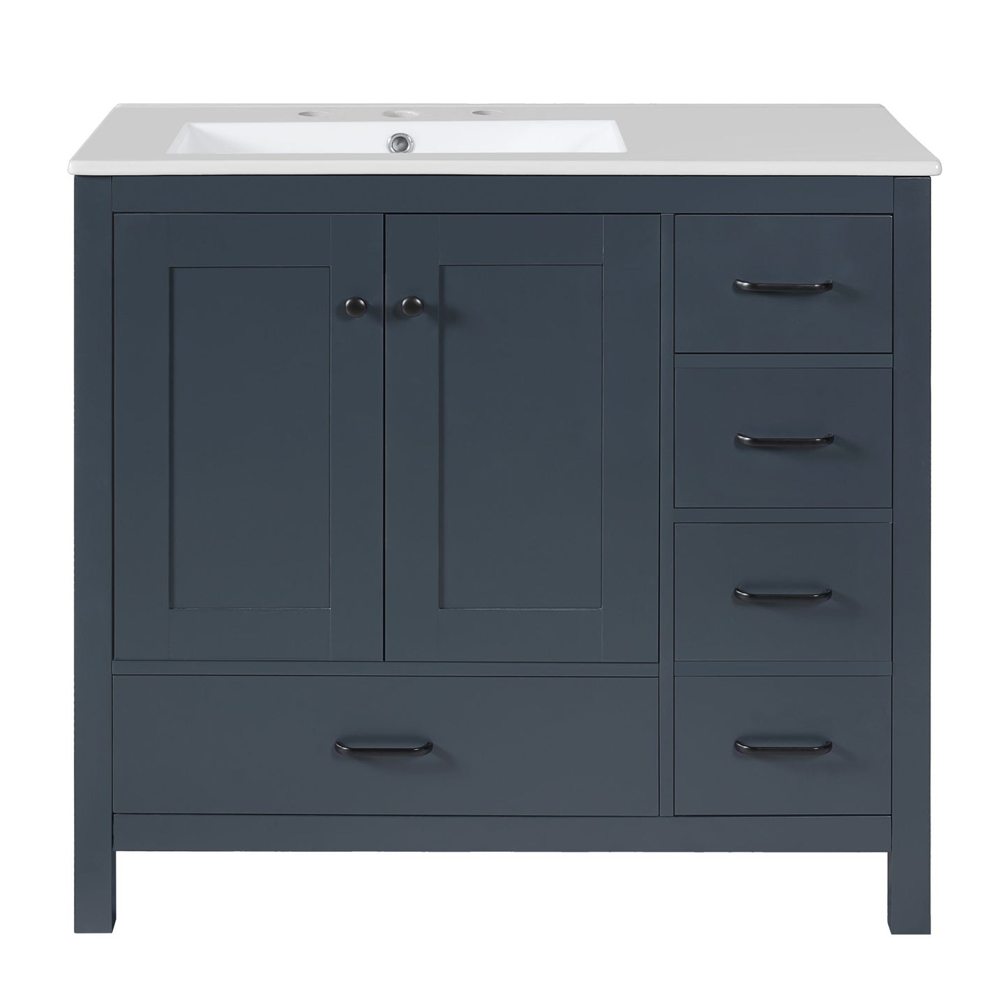 Bathroom Vanity With Sink Combo, 2 Soft Close Doors And 5 Drawers