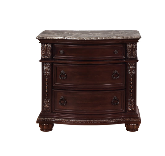 Traditional 3-Drawer Nightstand with Marble Top