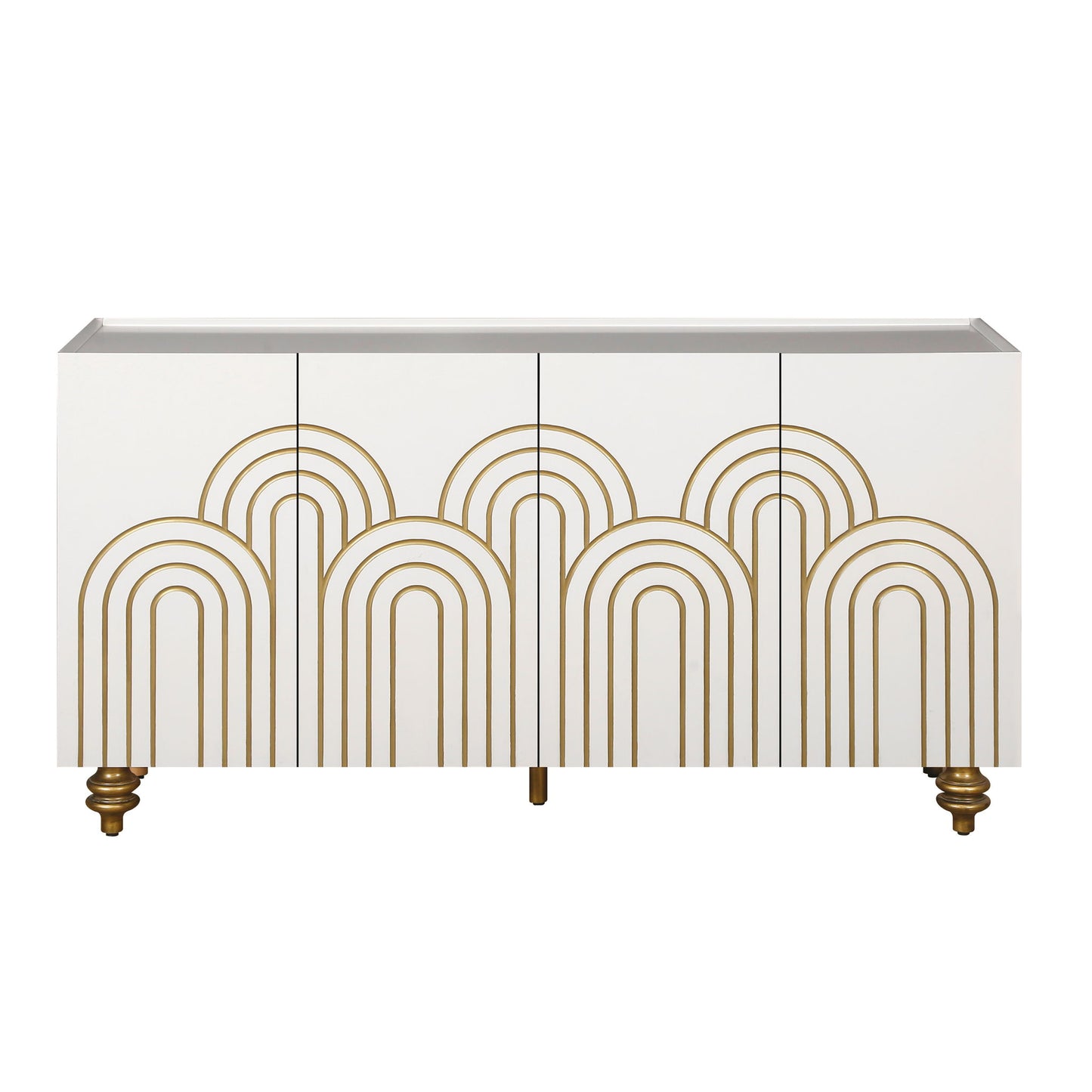 Modern Fluted Sideboard Buffet With Storage, Curve Element, 4 Doors With Adjustable Shelves