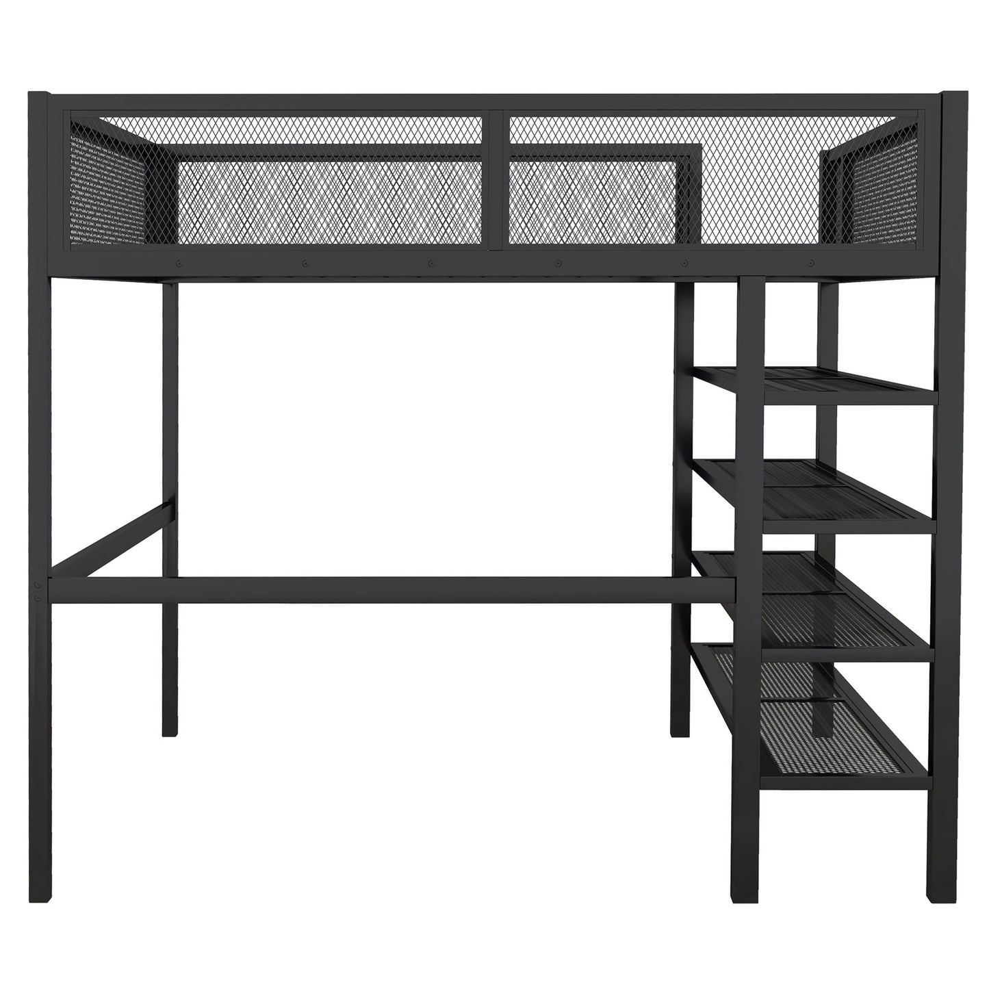 Loft Bed With 4 Tier Shelves And Storage