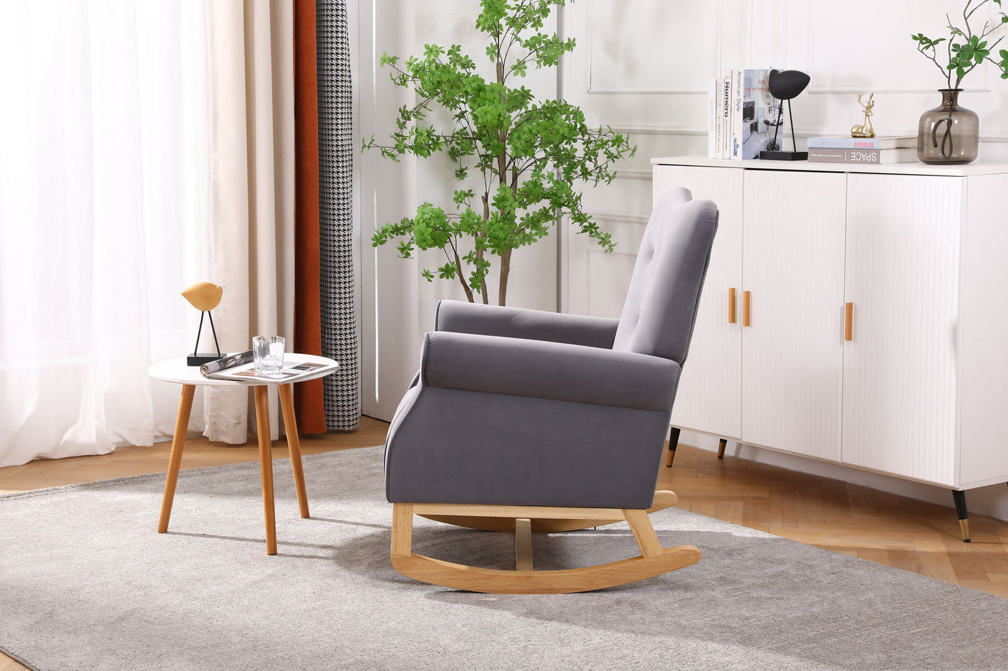 Modern Rocking Chair, Upholstered Accent Chair For Nursery, Small Contemporary Rocke