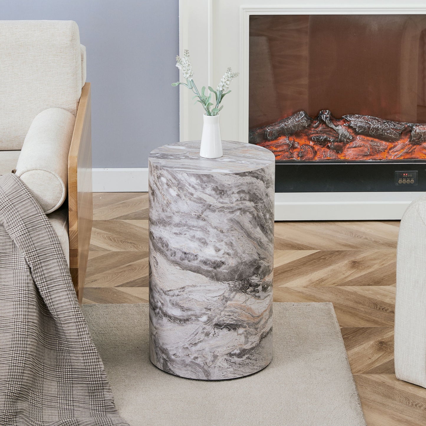 Simple Marble Textured Cylindrical Coffee Table Material - Gray