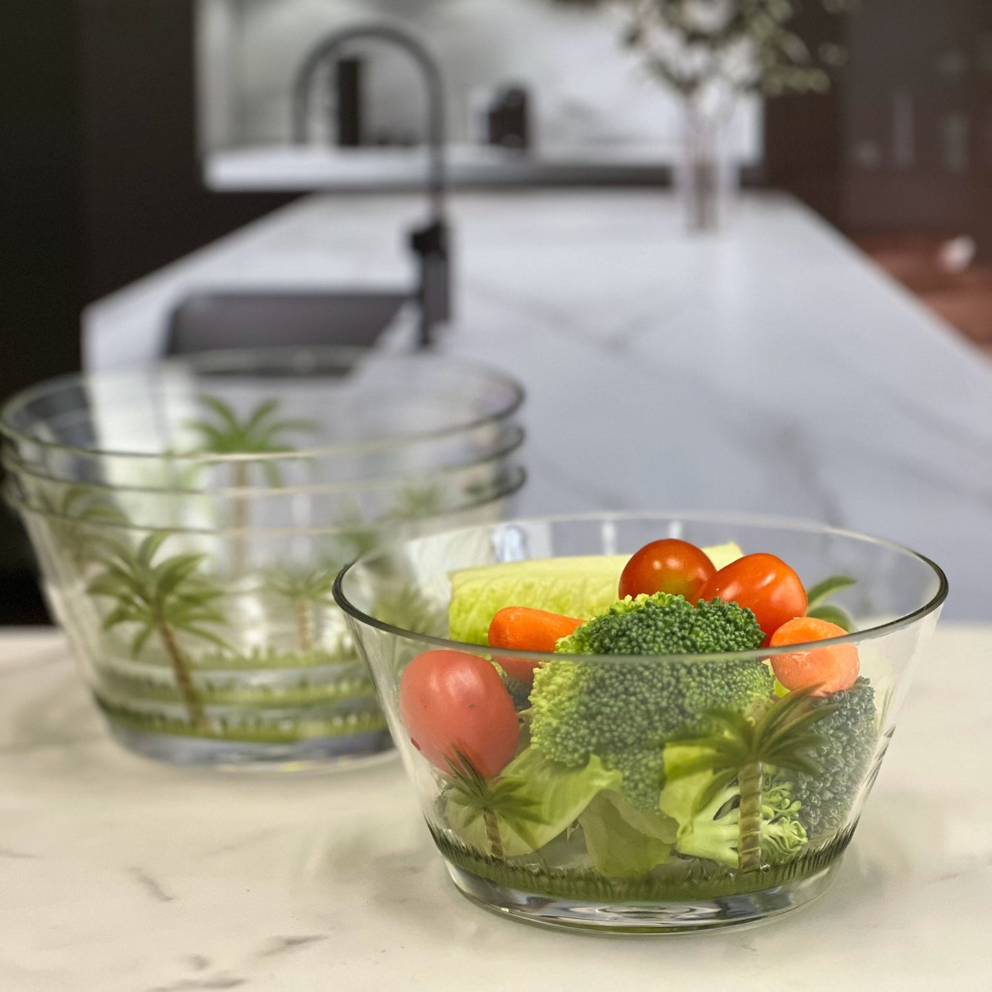 Palm Tree Acrylic Serving Bowls, Unbreakable Large Plastic Bowls