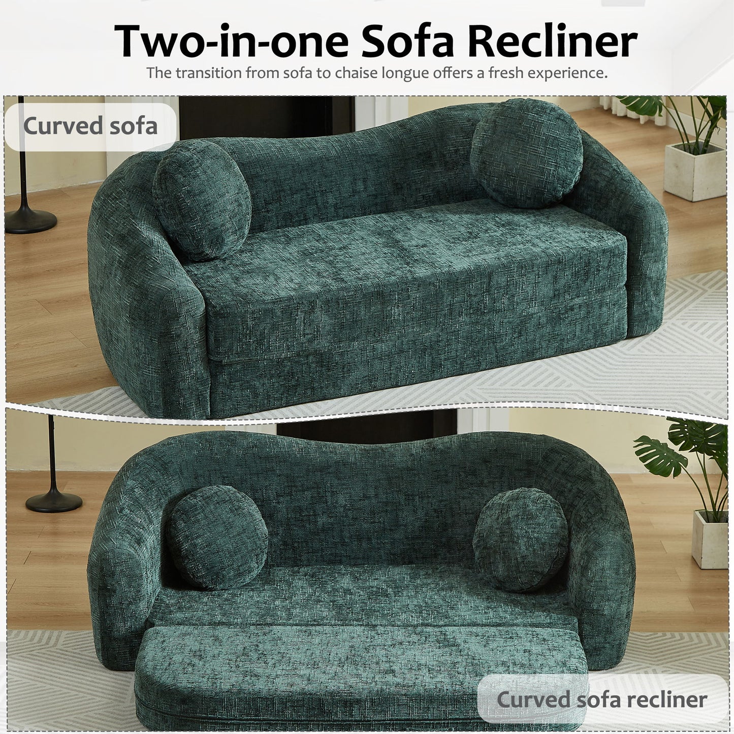 Curved Convertible Sofa, 2 In 1 Frameless Folding Sofa Bed With Pull Out Base And Deep Seat