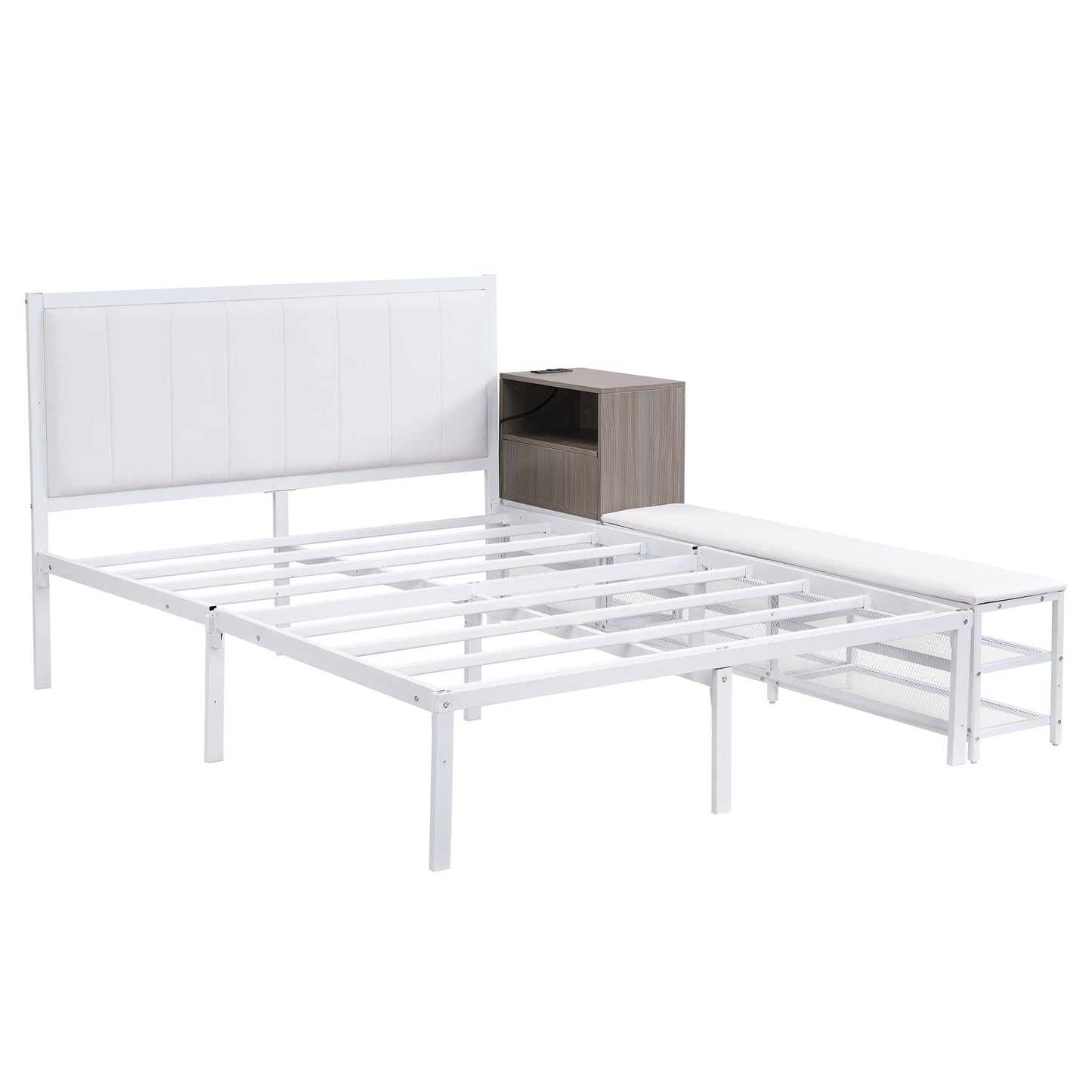 Platform Bed With 2 Tier Storage Shelves, Storage Cabinet