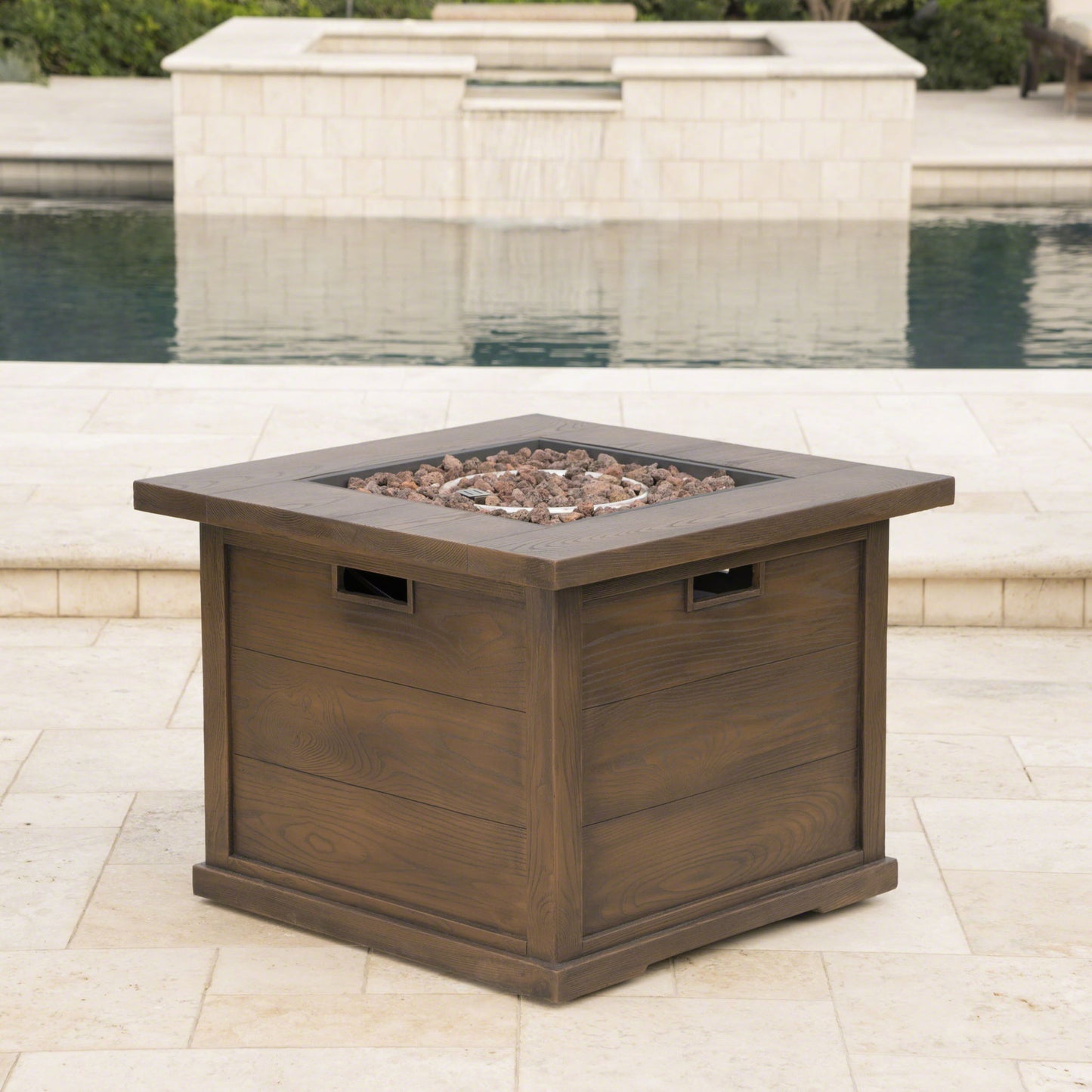 Outdoor Patio Square Gas Burning Mgo Fire Pit, Tank Inside, 40000 Btu