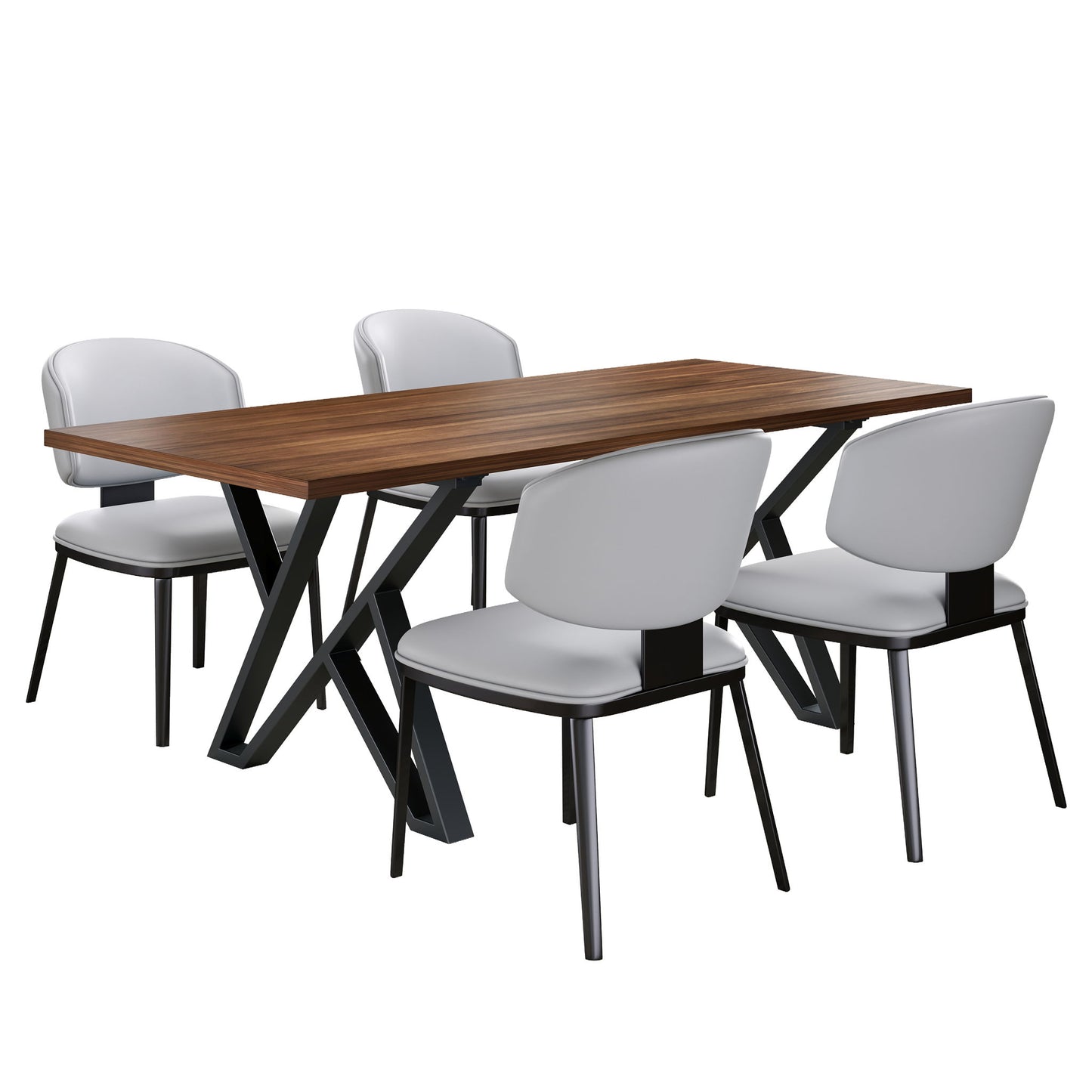 5 Pieces Modern Faux Leather And Metal Dining Set