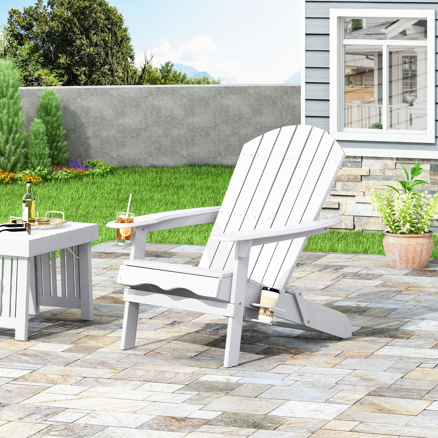 Zenithia - Outdoor Foldable Adirondack Chair With 2 Cup Holders